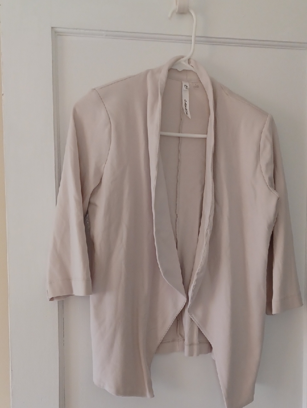 NY Collection Light Beige Draped Open Front Cardigan